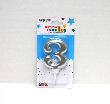 Silver Numeric Candle "3"