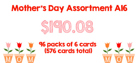 Unwrapped Mother's Day ASMT, 96 designs of 6 ea, 576 cards total - Click Image to Close