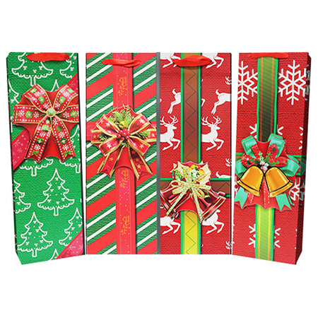 Christmas Matte w/ Glitter Bottle Gift Bag