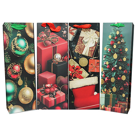 Christmas Matte w/ Glitter Bottle Gift Bag