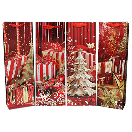 Christmas Matte w/ Glitter Bottle Gift Bag